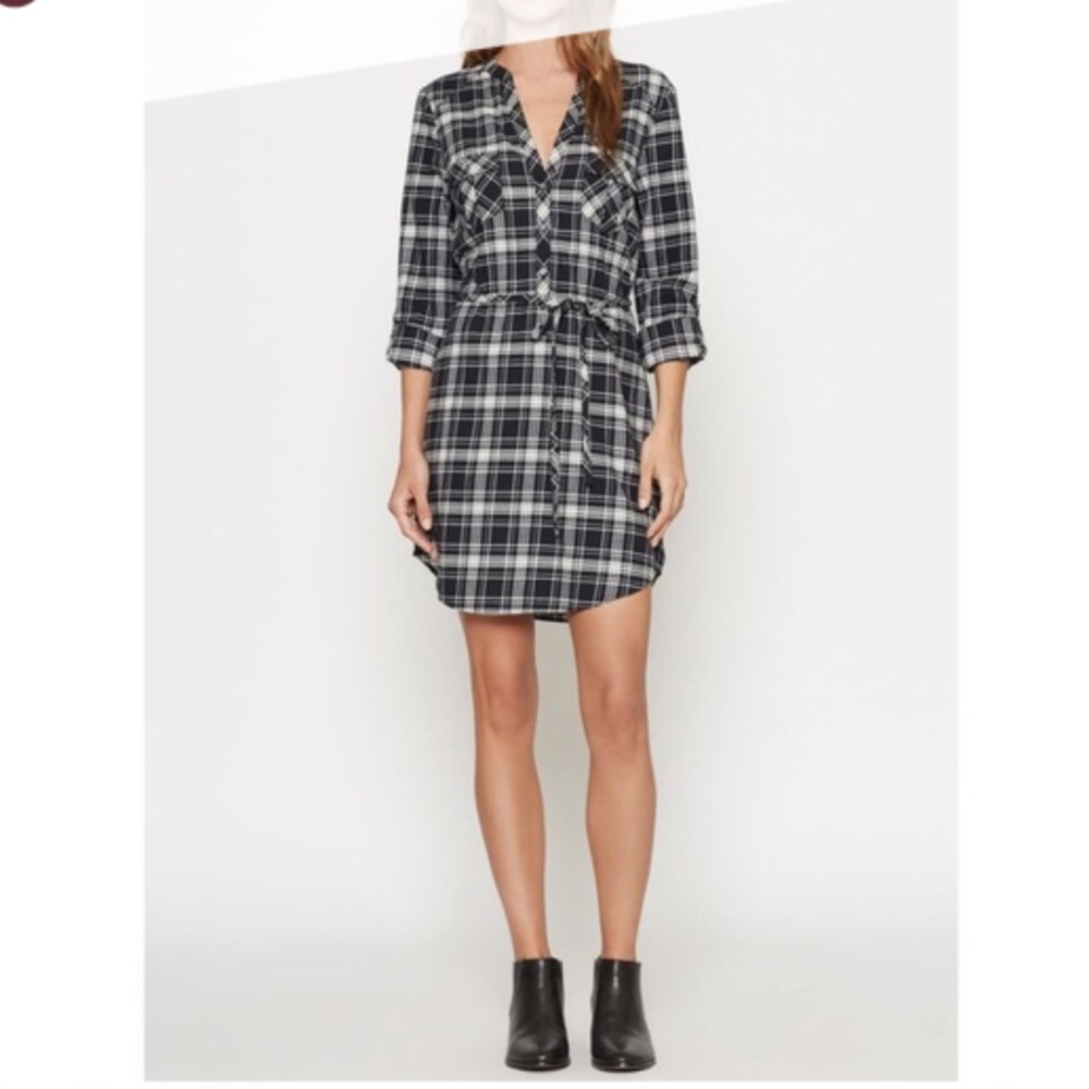 Join Soft Plaid Castle Black & White Shirt Dress
